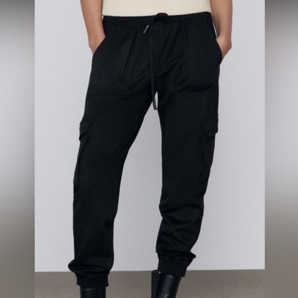 Zara‎ Black Suede Joggers Size XS - Picture 2 of 7